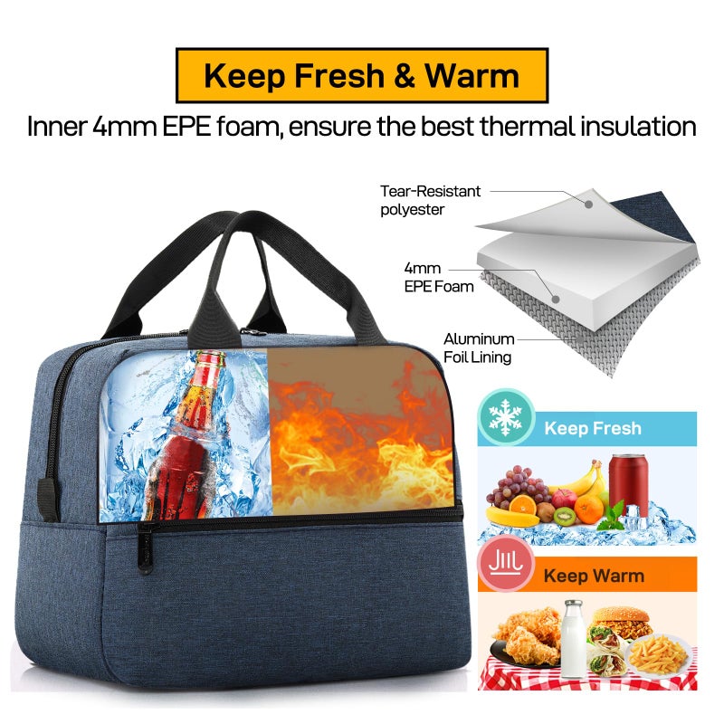 HOMESPON Insulated Lunch Bag for Women Men Lunch Box Cooler Lunch Tote for Work Picnic (Navy) - Image 5